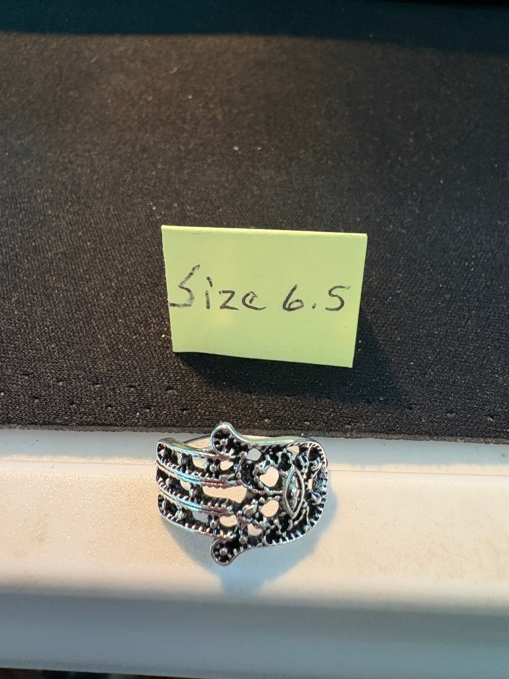 Silver-Tone Hamsa Ring - Size 6.5